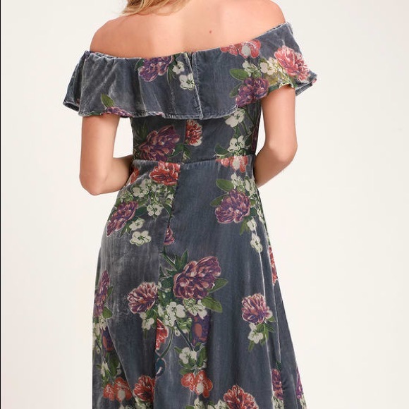 CLARITA GREY BURNOUT VELVET FLORAL PRINT DRESS - Picture 3 of 5